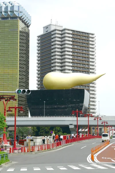 Buildings, red street lamp, road in Tokyo, Japan