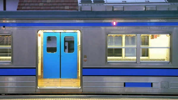 Japan train and station at night