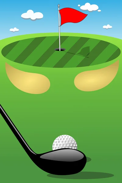 Hitting ball aiming at hole at golf course