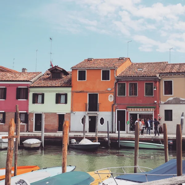 Colored houses and boats, Murano island