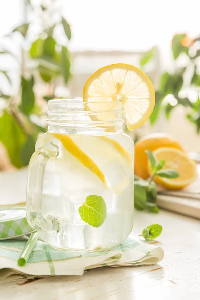 Lemonade in mason jar outside