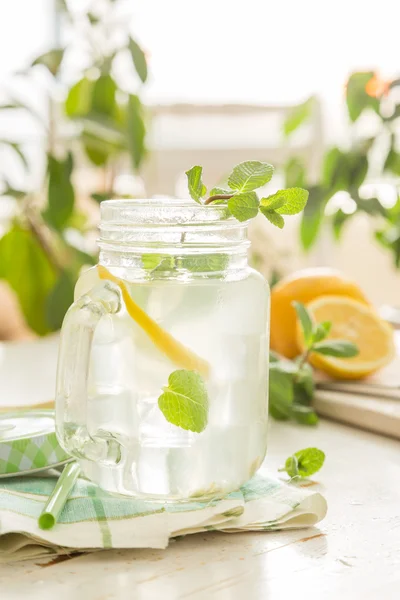 Lemonade in mason jar outside