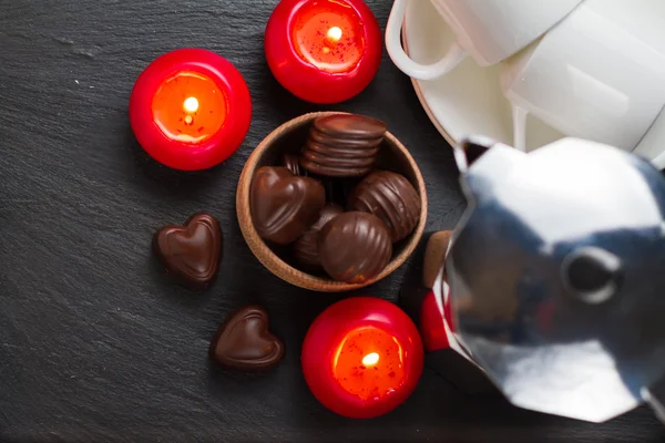 Chocolate candies and candles