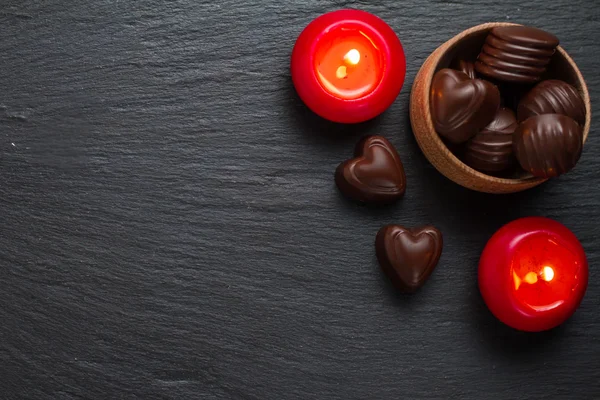 Chocolate candies and candles