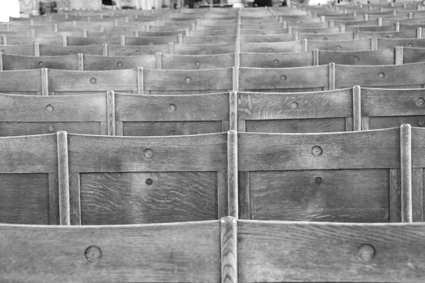 Chairs in the church. Black and white version.