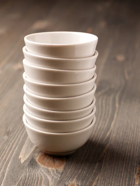 White ceramic stacked empty bowls