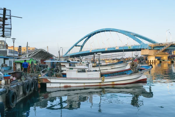 Fishing boats docked at a fishing village in Korea.