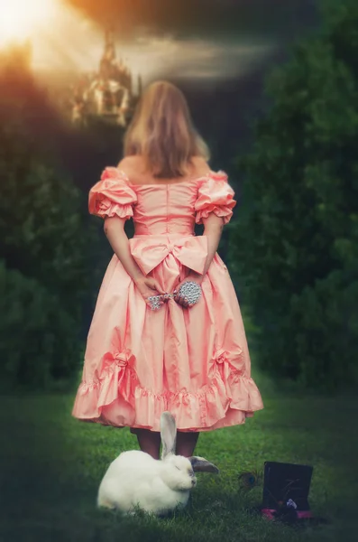 Alice in Wonderland, Alice through the looking glass, fairytale, Alice, girl, dress, nature, Alice should dress pink, retro, vintage, artistic photo, forest, fairy forest, fairy-tale dream, fantasy, fairy tale for children