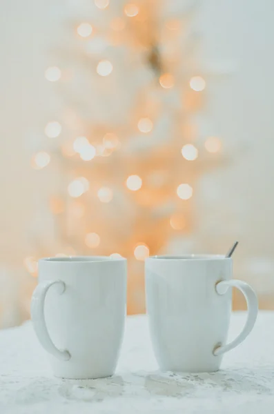 Winter, new year, mugs, couple mugs, tea, coffee, bokeh