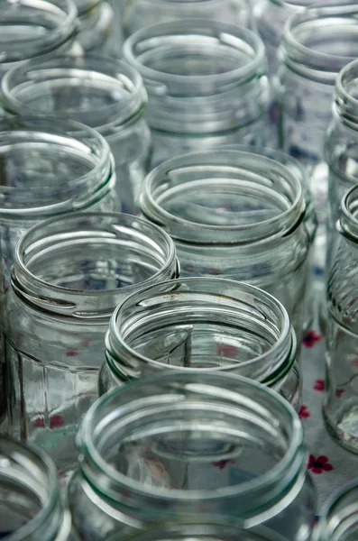 Empty jars of homemade preserves