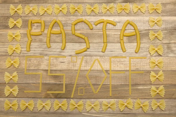 Pasta  fifty five percent off text made of raw pasta