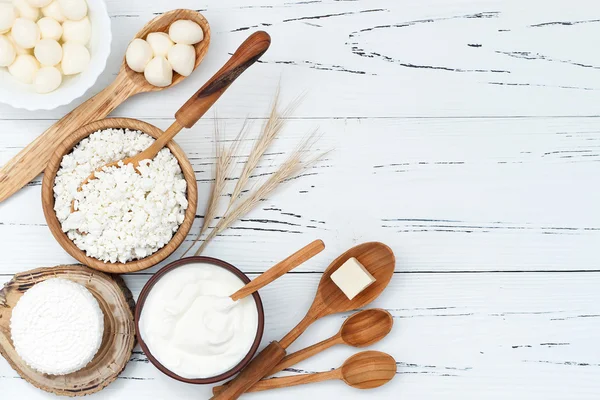 Soft homemade fresh ricotta cottage cheese made from milk, draining on muslin cloth. Tzfat cheese with wheat grains. Symbols of judaic holiday Shavuot.