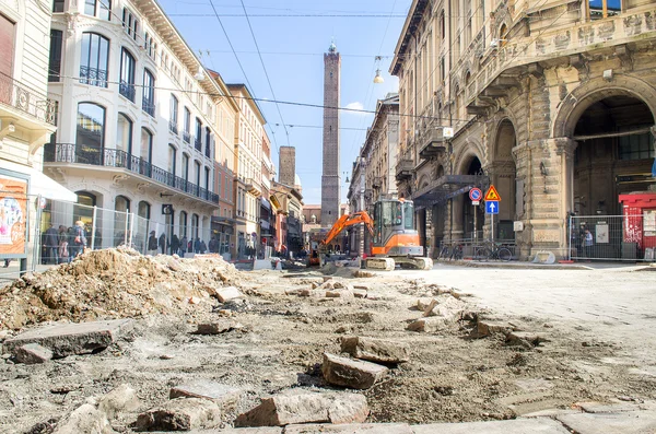 Bologna, Italy - March 7, 2015: Road yards in the Bologna inner  city