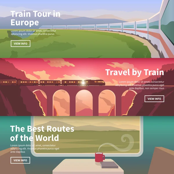 Web banners on the theme of travel by train