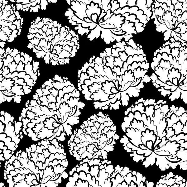 Seamless vector pattern with peony and rose on white. Hand drawn floral background flowers in retro style.