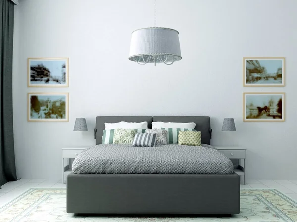 Render of gray classic bedroom