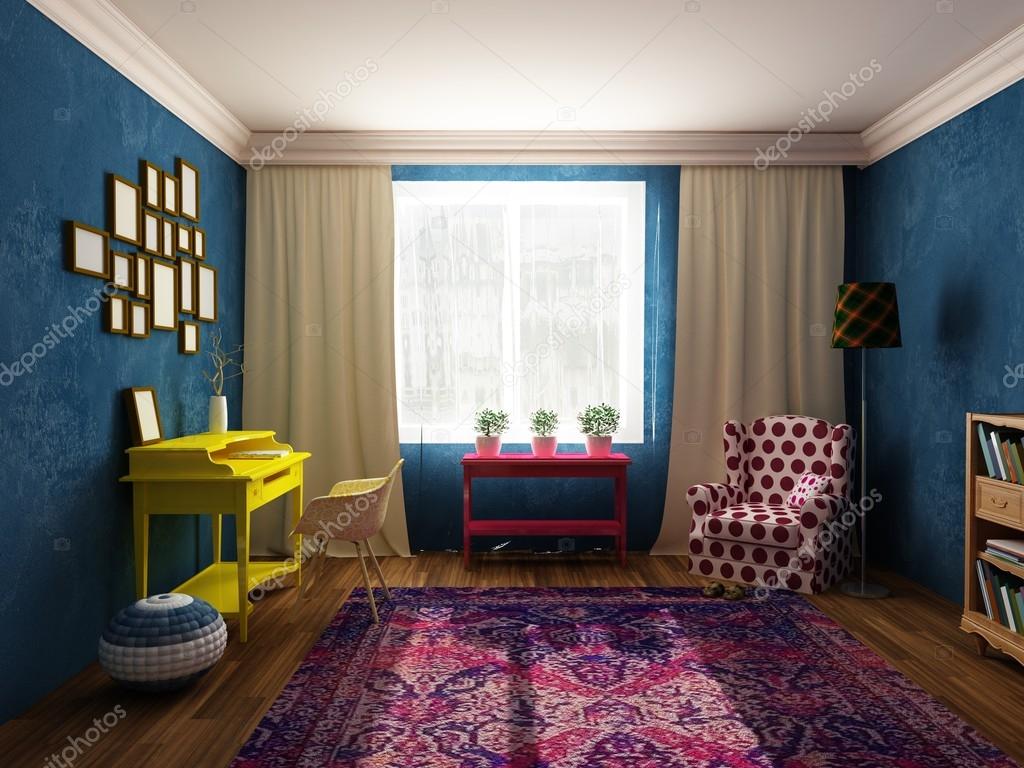Sala da pranzo e armadio in colori vivaci, mobili depoca e in ...