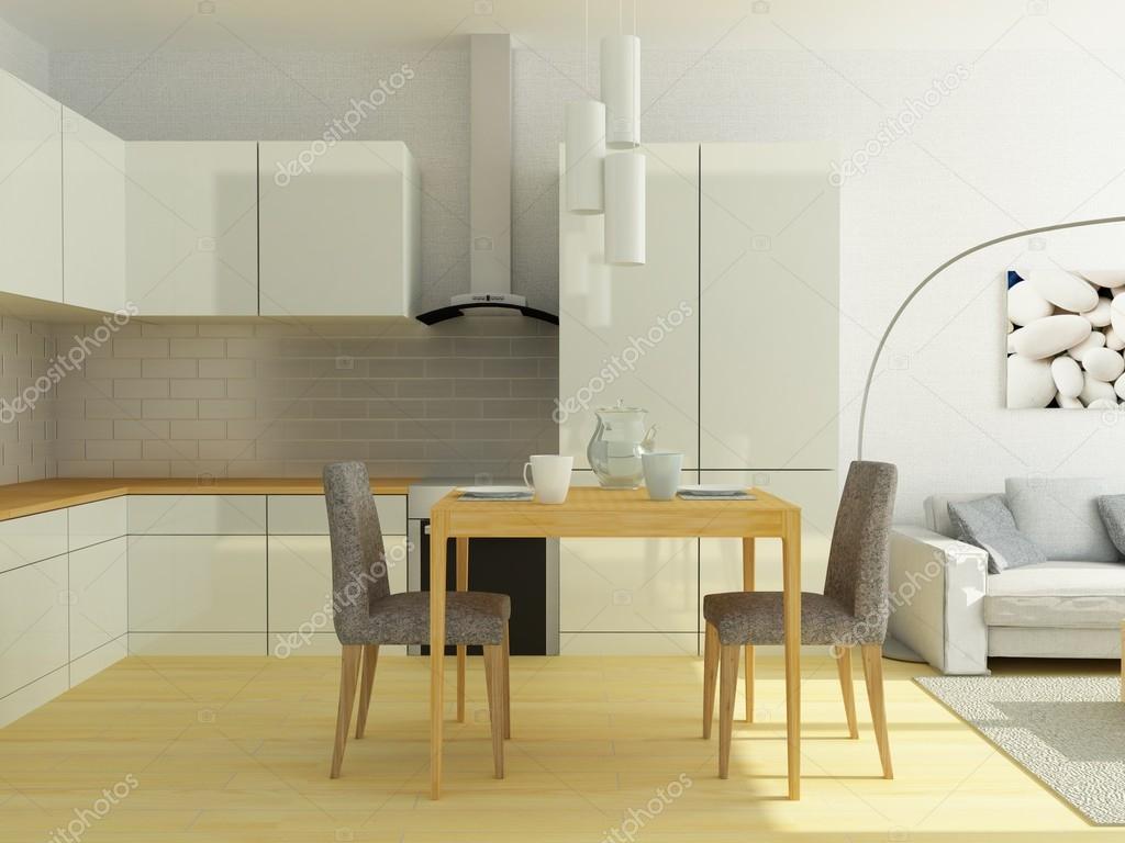 Cucina moderna della luce in un piccolo studio flat, — foto stock ...