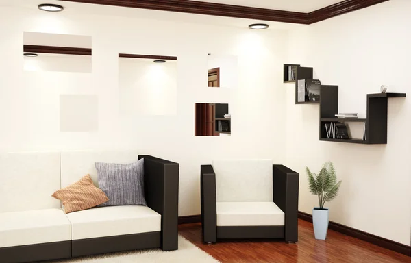3d interior corner of the living room with a sofa
