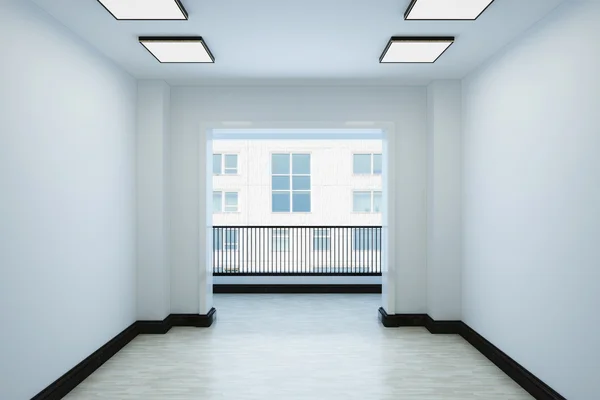 Empty white room with a balcony and interior decoration.