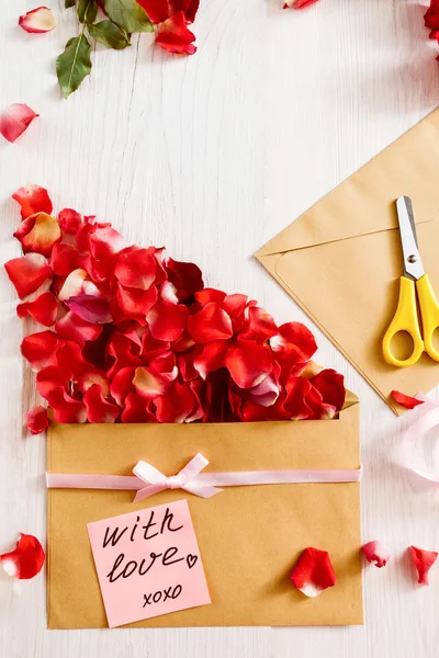Handmade love message with flowers, copy space
