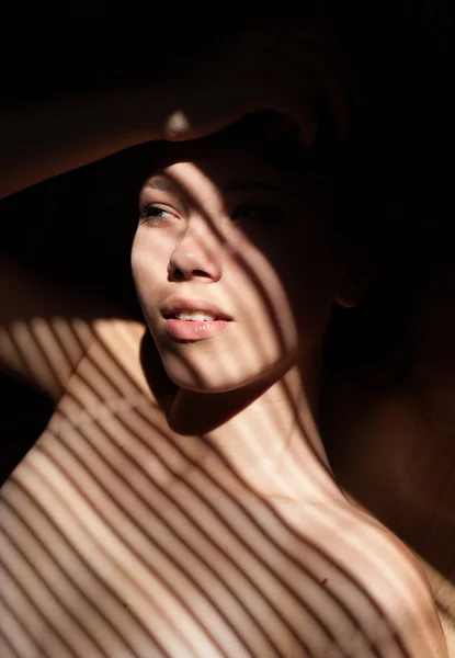 Close up portait of beautiful girl wearing bra.