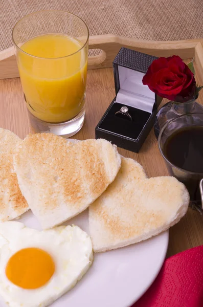 Valentines Day Breakfast on a Tray With Diamond Ring