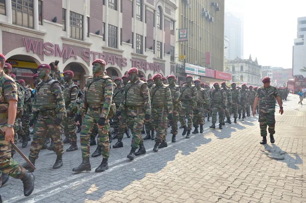 Soldiers marching  to the city streets celebrating Malaysia\'s Independence Day, Hari Kemerdekaan on August 31, 2013 in Kuala Lumpur, Malaysia.