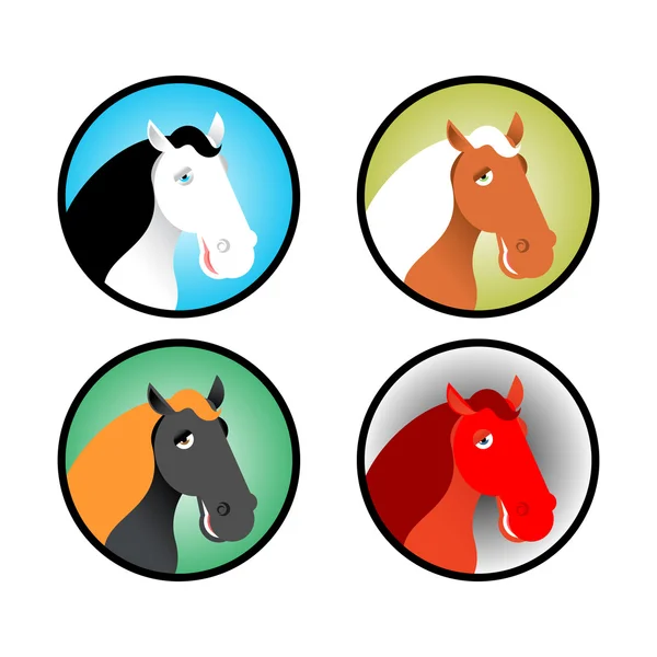 Horse icons set. Head of animal with multi-colored mane. Differe