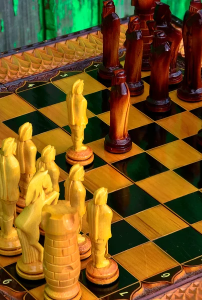Chess board. wooden figures