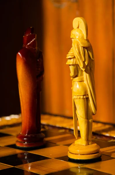 Chess board. wooden figures