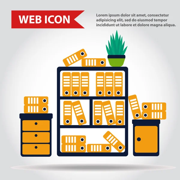 Office furniture set. Case, box with folders and plant, web icon, vector.