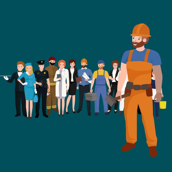 Set workers team, profession people uniform, cartoon vector illustration