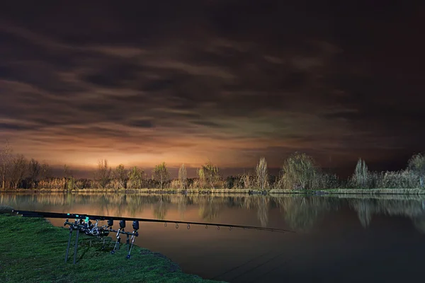 Night Fishing, Carp Rods, Cloudscape reflection on lake