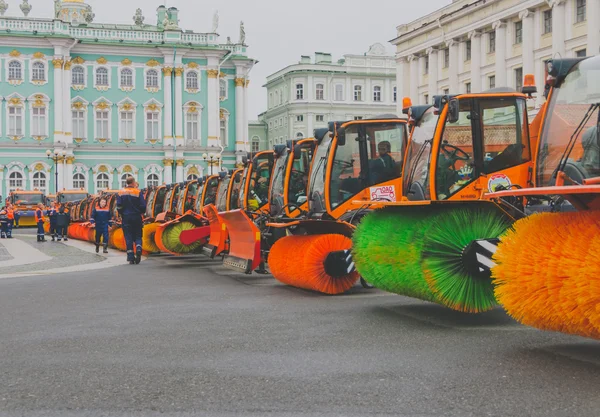 Russia, Saint-Petersburg autumn 2016 machine with brushes for street cleaning on the Palace square