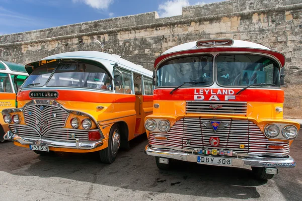 VALLETTA, MALTA - February 13, 2010. Colorful old British buses from the 60s were used as public transport in Malta.