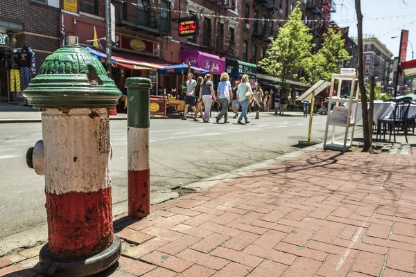 New York, USA - June 18, 2016: Italian flag colored fire hydrants in Little Italy in New York City