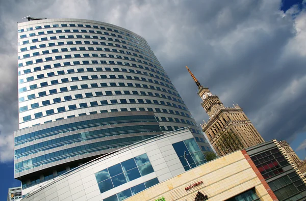 Office and shoping mall complex Golden Terrace in city center of Warsaw with Palace of Culture and Science in background still the highest building in Poland