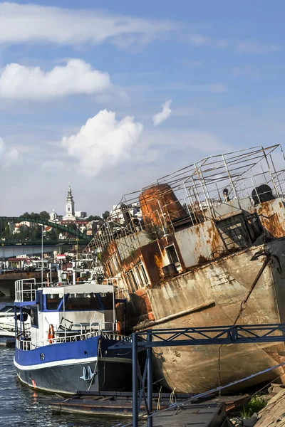 Abandoned Boat At Old Ship Junkyard On Sava River, Belgrade, Serbia