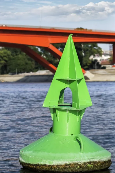 Green Buoy Anchored In Sava River At Gazelle Bridge  - Belgrade