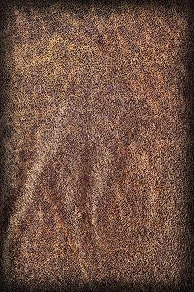 Old Natural Brown Cowhide Creasy Coarse Vignette Grunge Texture Sample