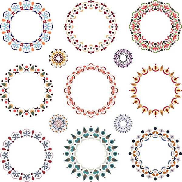 Set of round elements for design. Colored round frame. Elegant round lace.