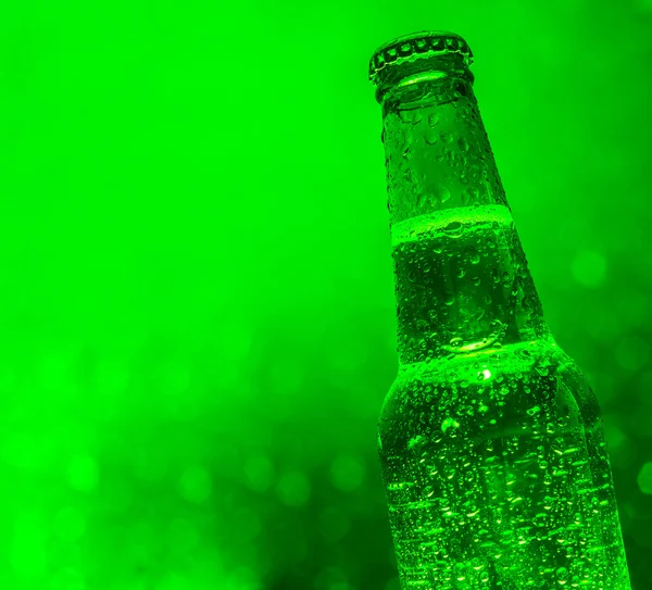 Fresh cold green beer bottle