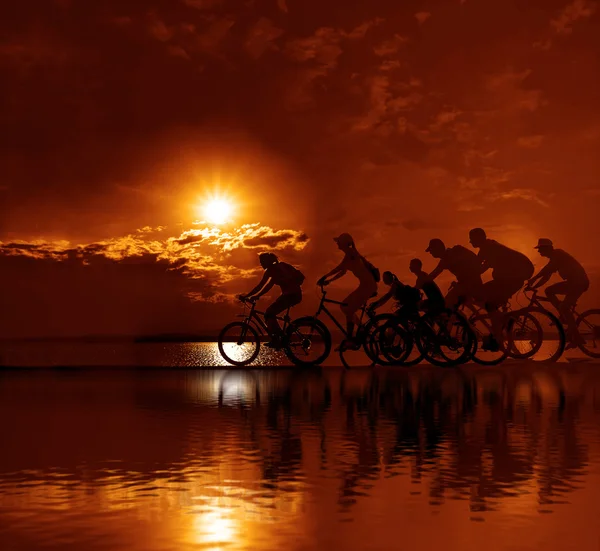Company of  friends on bicycles