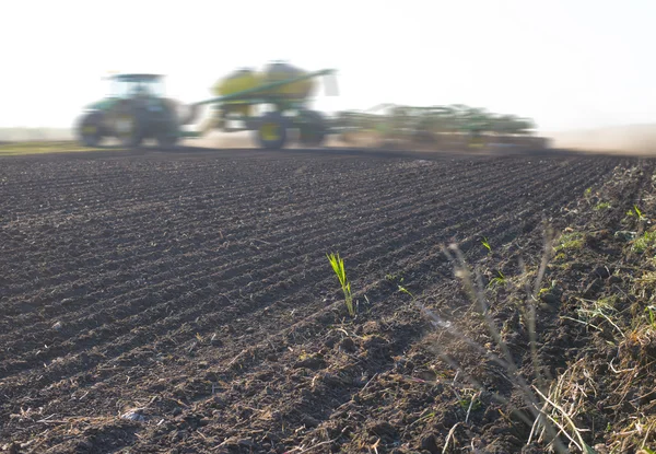 silhouette of tractor raking soil