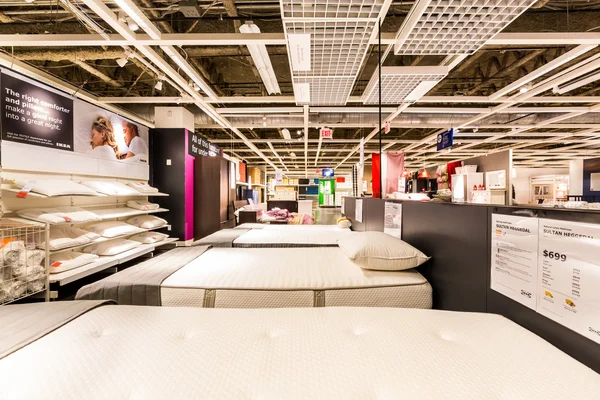 Beds and mattresses section in an IKEA store