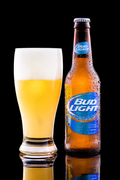 Bottle and glass full with Bud Light beer