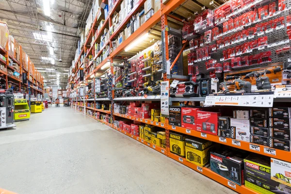 Power tools aisle in a Home Depot hardware store