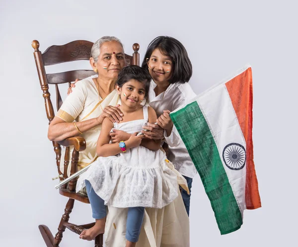 Indian family and indian flag