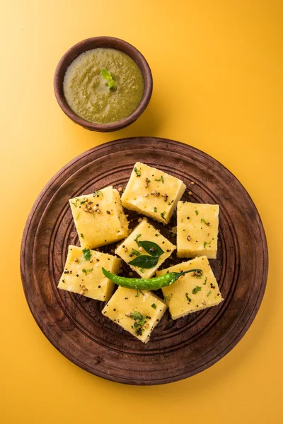 Dhokla / Indian savory snacks made of chick pea flour, selective focus